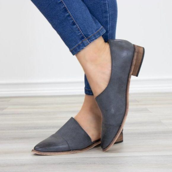 Charcoal Opened Side Pointy Slip On Flat Loafer - Picture 7 of 11